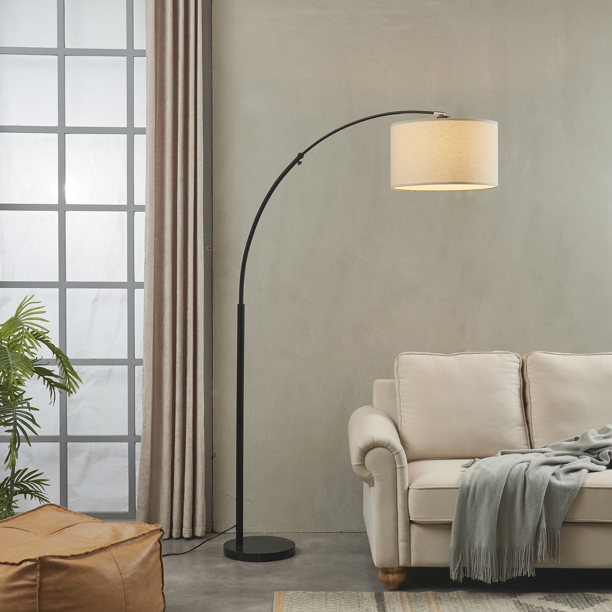 FENLO Finn - Arc Floor Lamp, Luxury Marble Base Floor Lamp for Living Room or Bedroom, Black