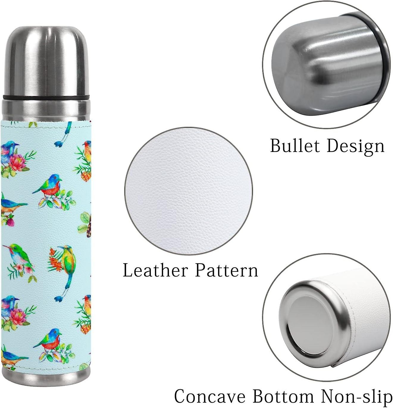 Insulated Mug Stainless Steel Water Bottle Watercolor Birds On Flowers Vacuum Cup Travel Mug For School Office