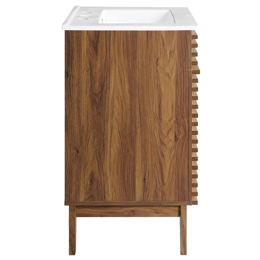 Modway Walnut Grain Vanity with Ceramic Basin