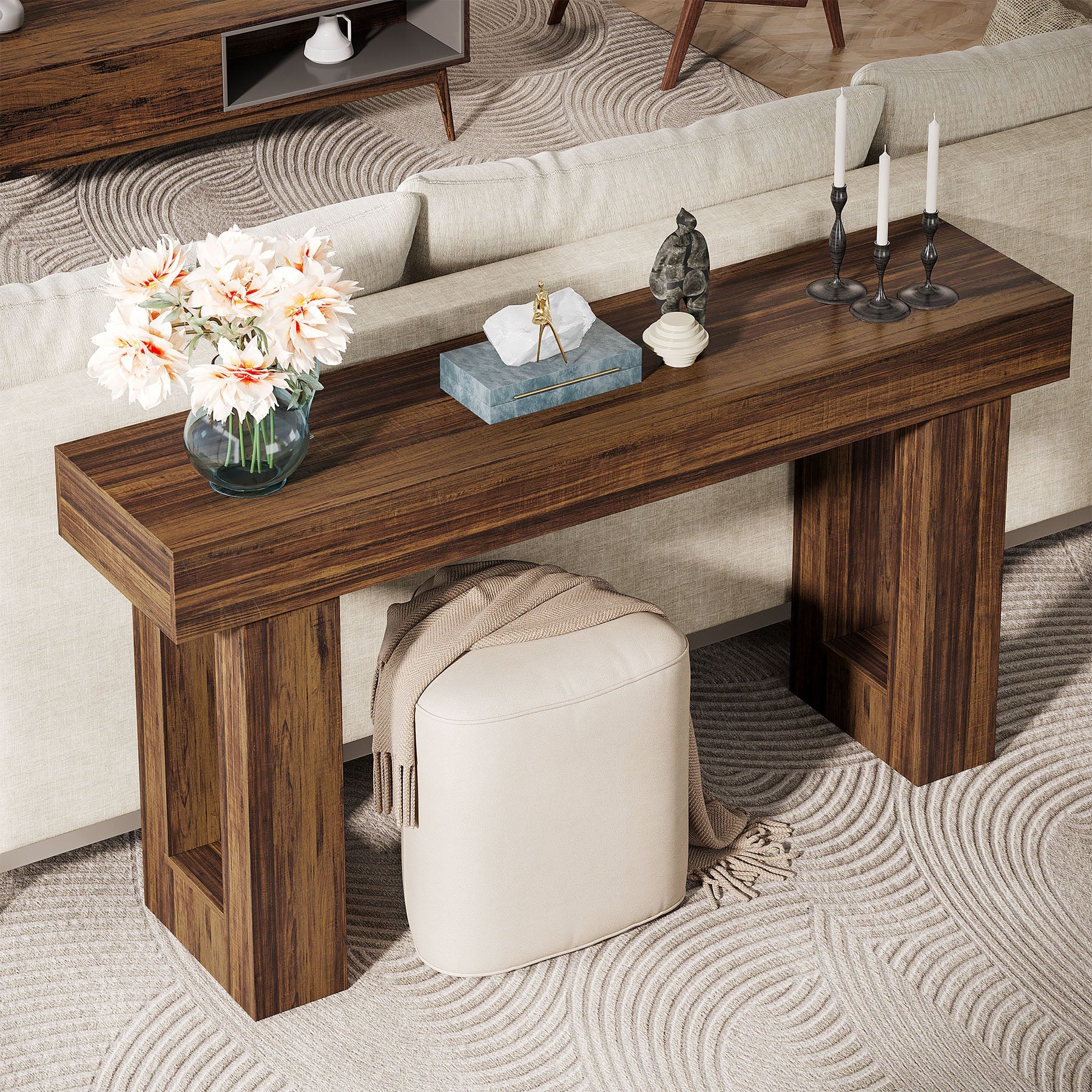 63-Inch Console Table, Farmhouse Wooden Sofa Table Entryway Table