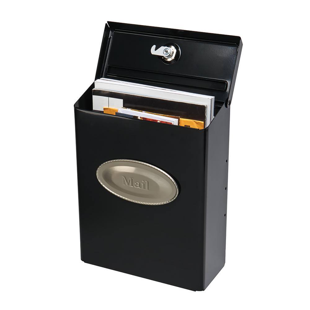 Architectural Mailboxes Designer Black with Satin Nickel Medium Steel Locking Wall Mount Mailbox DVK000AM