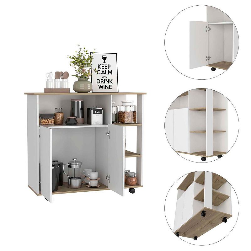 Serbia Kitchen Island， One Cabinet， Four Open Shelves