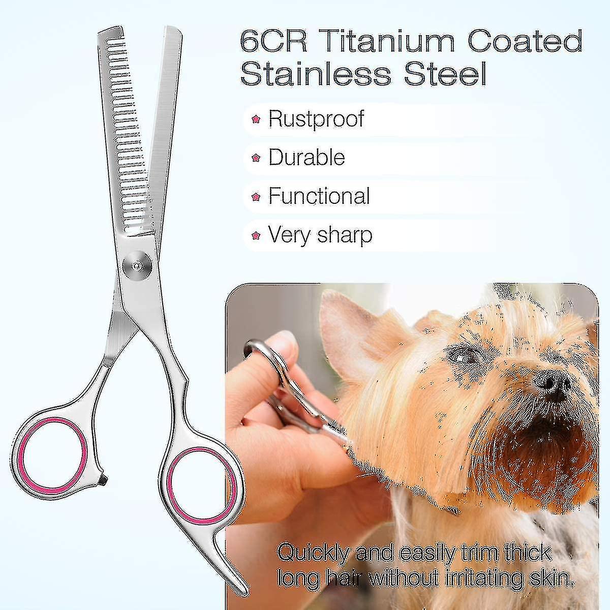 Dog Grooming Scissors， 5 Piece Titanium Coated Stainless Steel Pet Grooming Tool Set