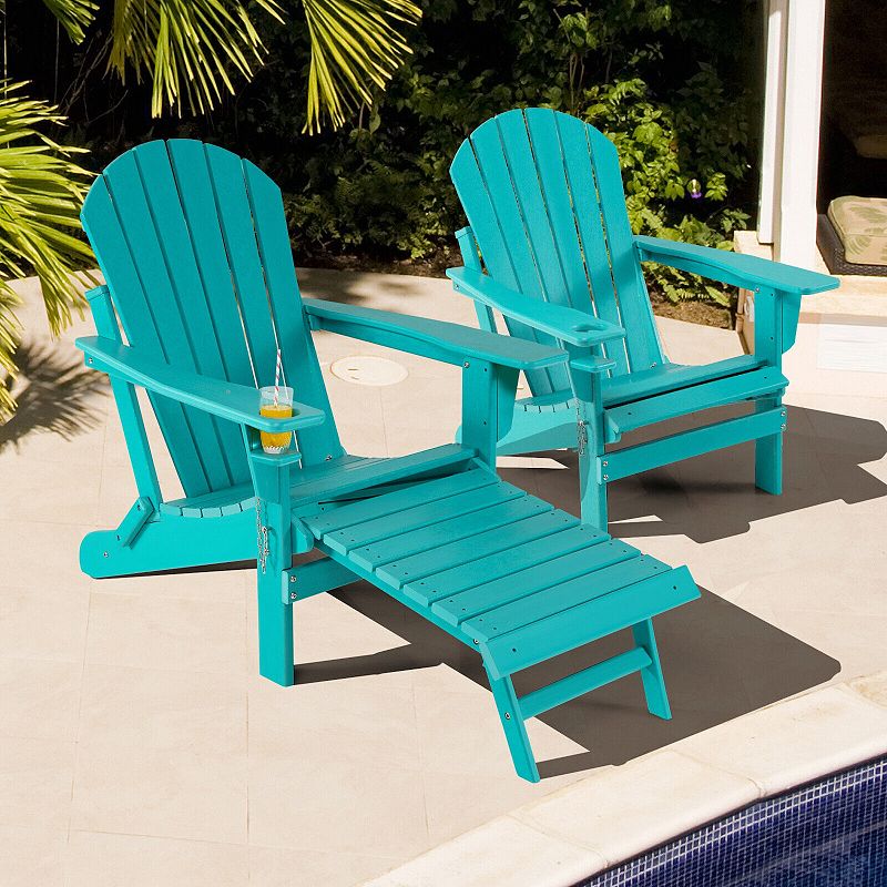 Patio All-Weather Folding Adirondack Chair with Pull-Out Ottoman