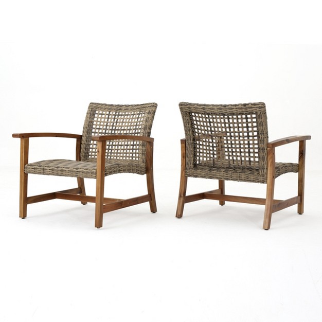 Hampton 2pk Wicker Mid century Club Chairs Gray Christopher Knight Home