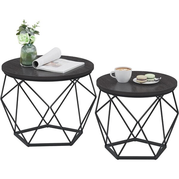 Small Coffee Table Set of 2，Round Coffee Table ，Black