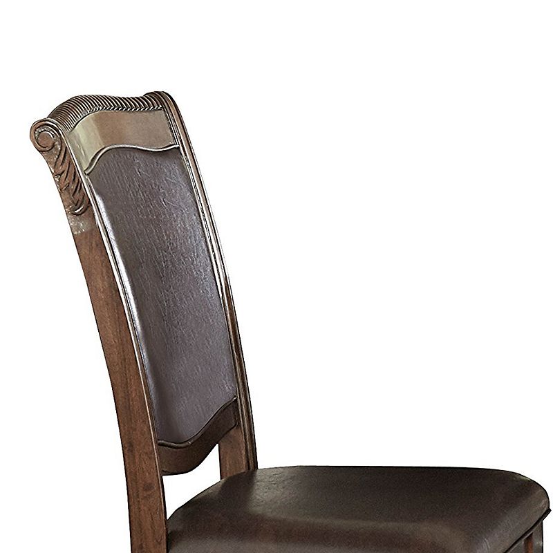 Wood and Leather Dining Side Chair， Cherry Brown and Dark Brown， Set of 2