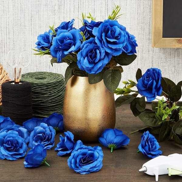 50pc Artificial Fake Dark Blue Rose Flower Head for Wedding Bouquet Home Decor