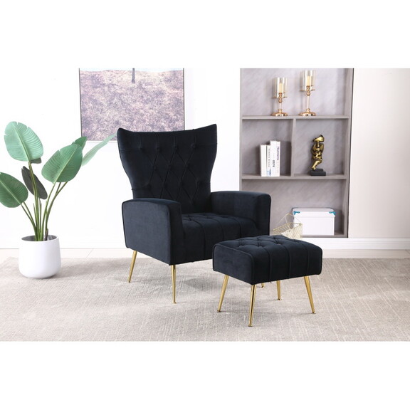 Modern Accent Chair with Ottoman  Comfy Armchair f...