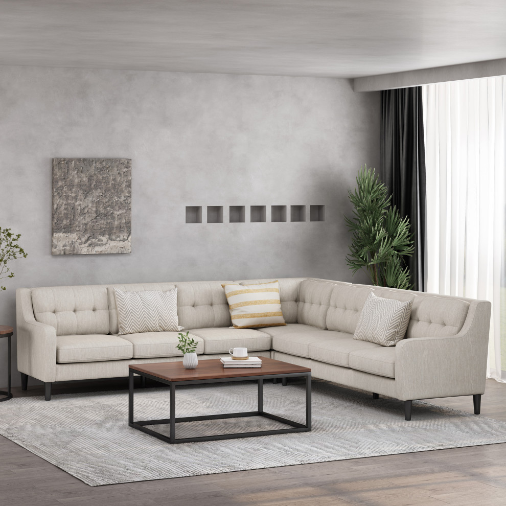 McCone Tufted Fabric 7 Seater Sectional Sofa Set   Midcentury   Sectional Sofas   by GDFStudio  Houzz