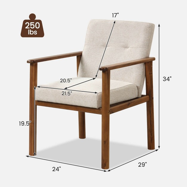 Costway Modern Accent Chair Upholstered Linen Fabric Armchair With Solid Wood Legs