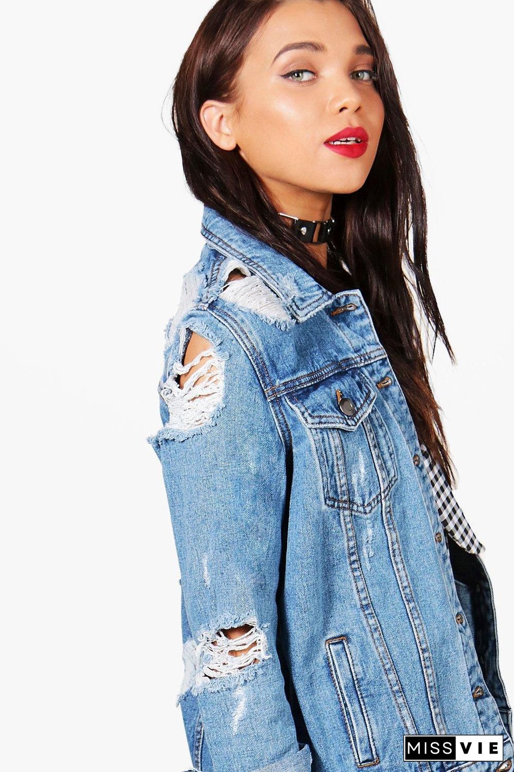 Blue Ripped Denim Jacket