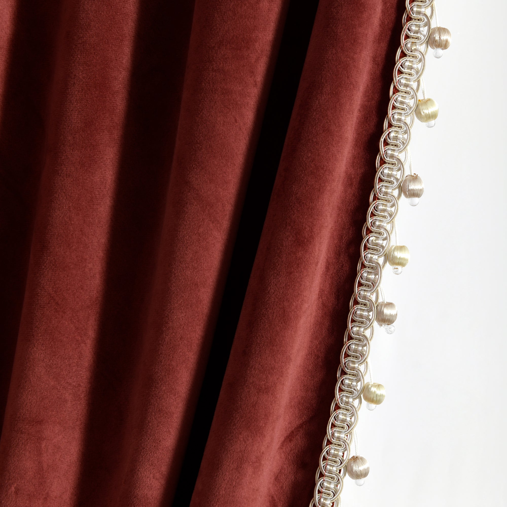 Luxury Vintage Velvet With Silky Pompom Trim Window Curtain Panel