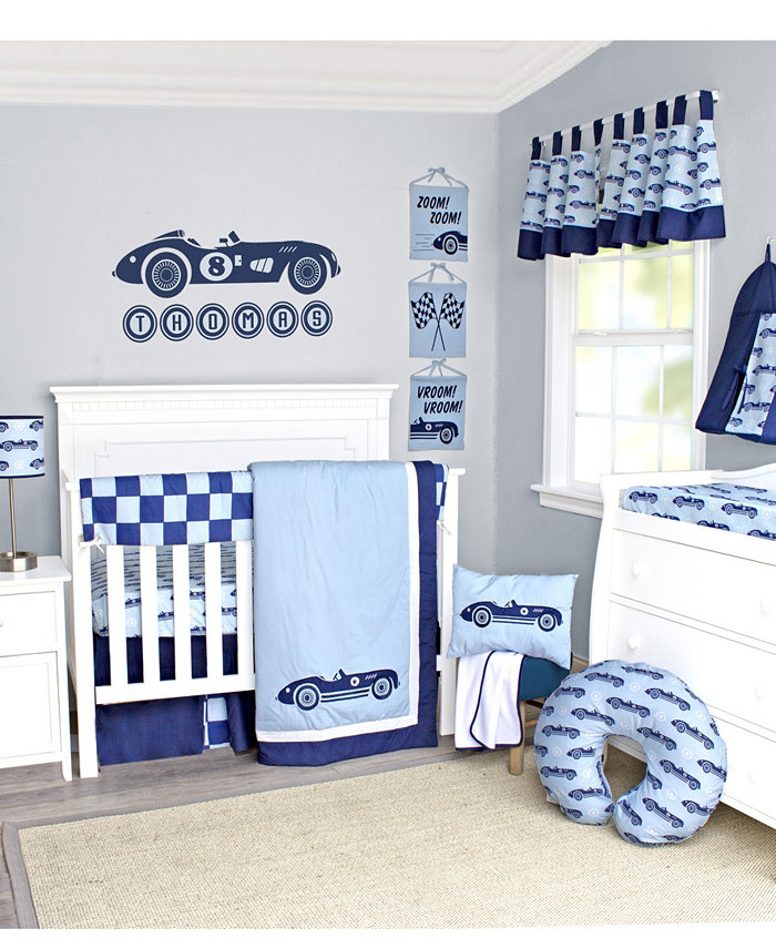 Pam Grace Creations Racecars 10 Piece Crib Bedding Set