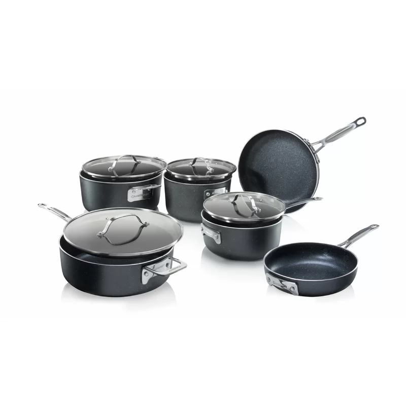 Granitestone Original Stack Master 10 Piece Cookware Set， Triple Layer Nonstick Granite Stone， Large， Black