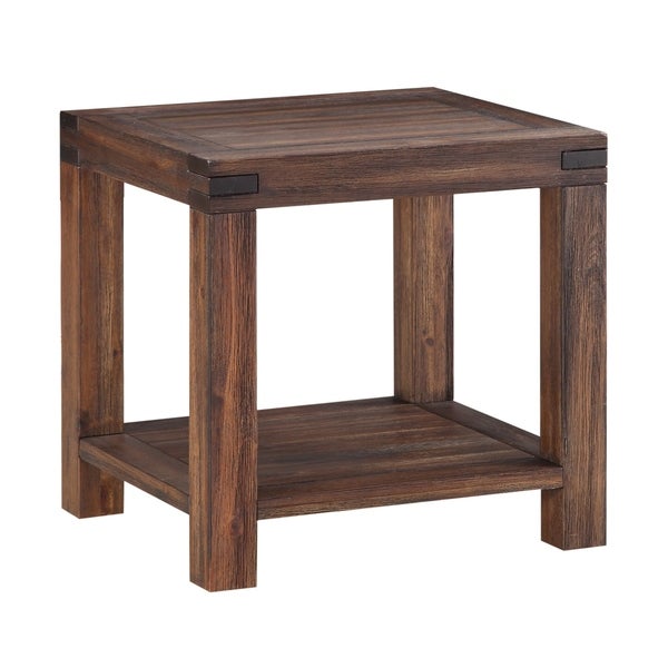 Meadow Solid Wood Rectangular Side Table in Brick Brown