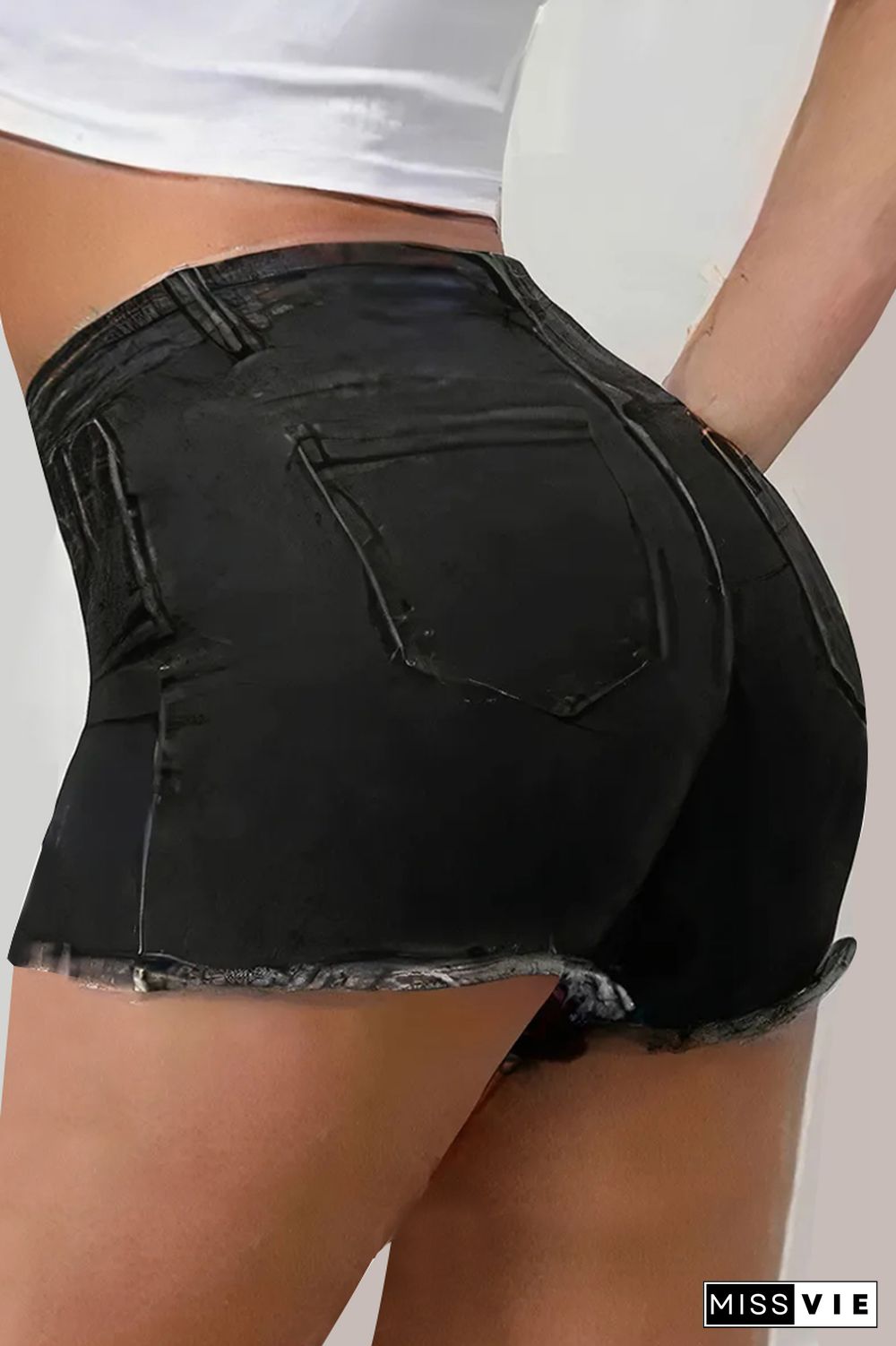 Mid Waist Raw Hem Denim Shorts