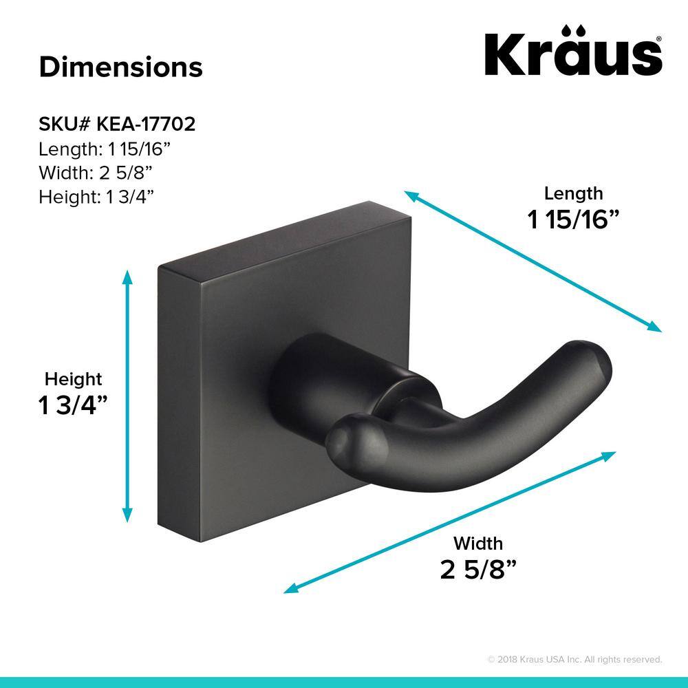 KRAUS Ventus Bathroom Robe and Towel Double Hook in Matte Black KEA-17702MB