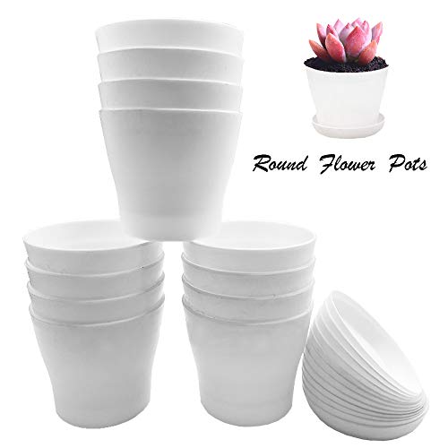 12 Pack 4 Inch White Plastic Planters Pots,Plant Flower Seedlings Nursery Pot with Pallet,Indoor Flower Plant Container for All House Plants,Succulents,Flowers and Cactus