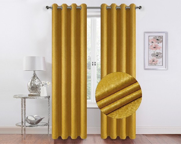 Kate Aurora 2 Pack Hotel Embossed Textured Light Filtering Grommet Top Window Curtain Panels