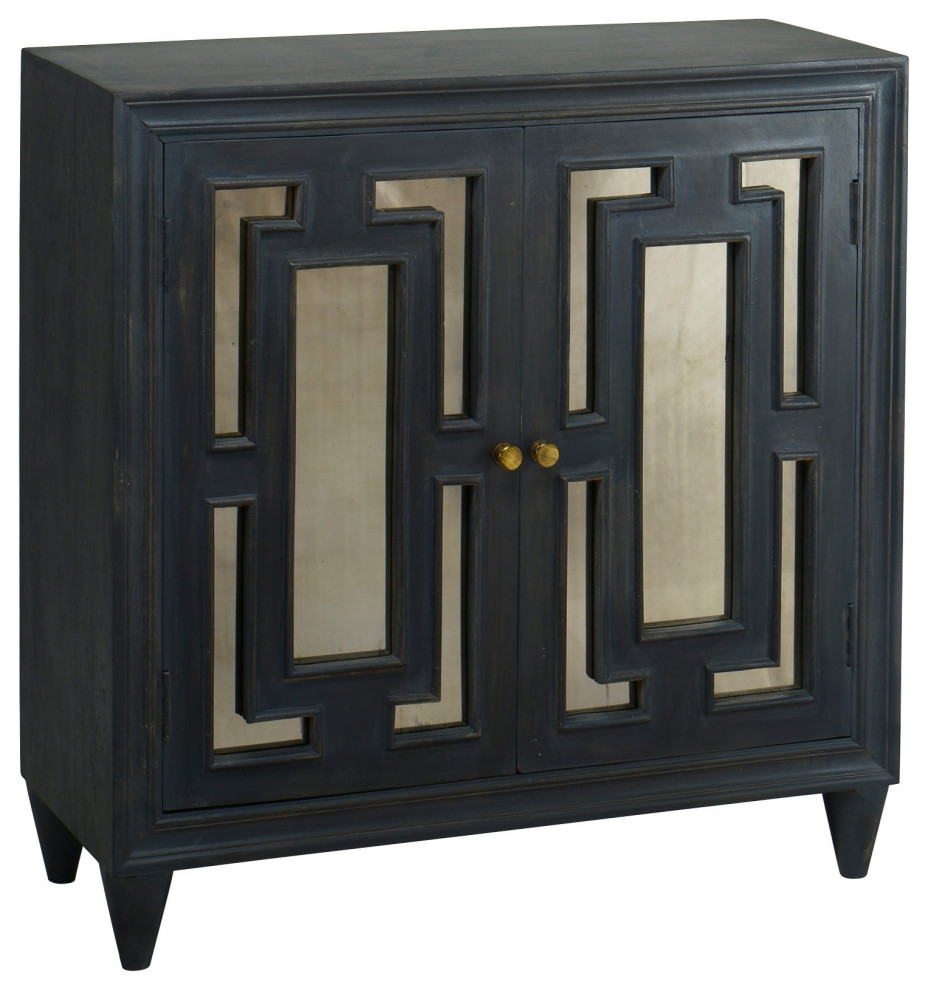 40 quotBlack Square Antiqued Glass Doors Trellis Layover Accent Cabinet Noche   Midcentury   Accent Chests And Cabinets   by Sideboards and Things  Houzz