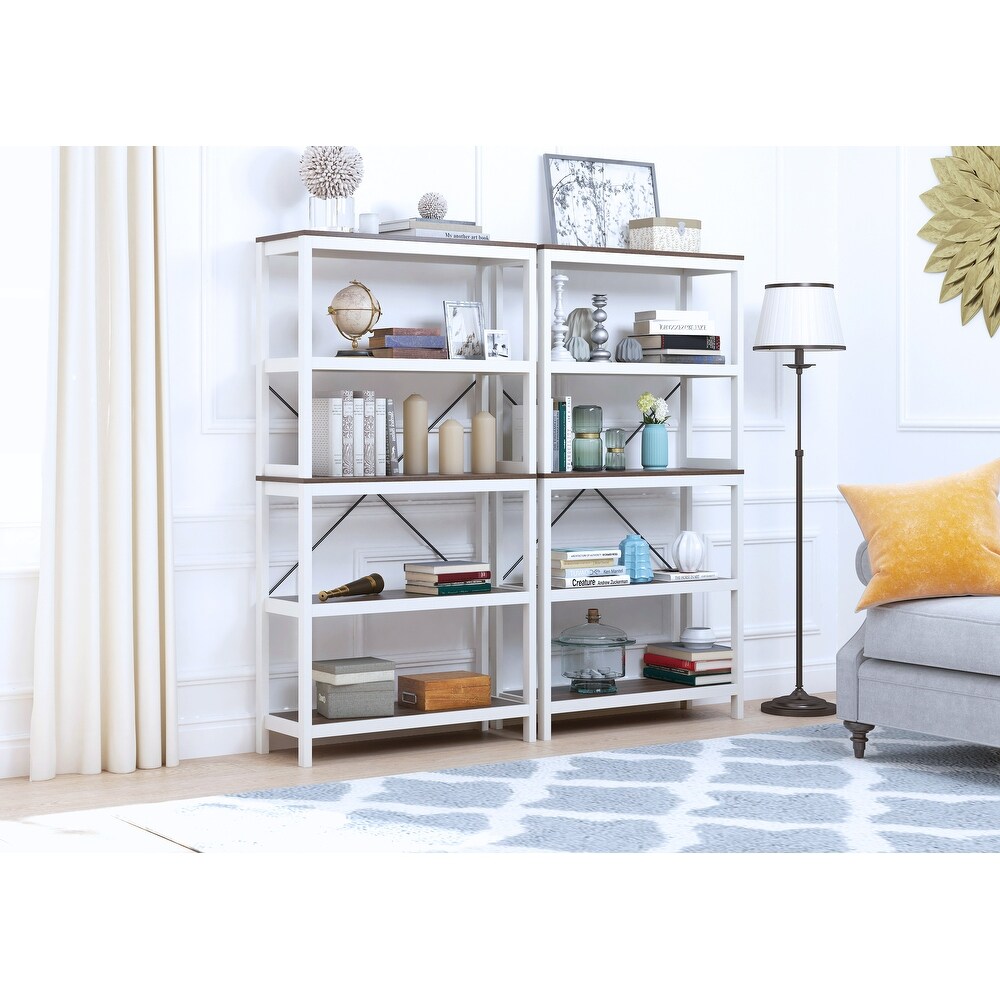 Spirich 5 Tier Bookshelf  Modern Bookcase with Wood Frame  Multipurpose Standing Shelving Unit  White