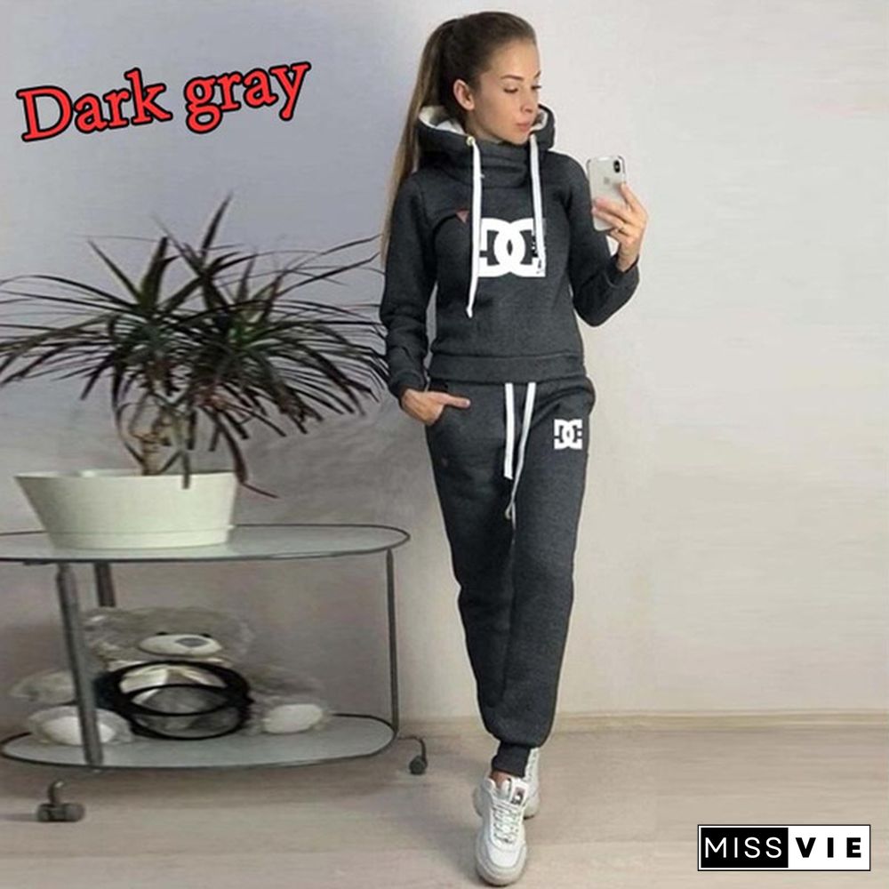 Women Fashion Sets Sportsuits Two Piece Hooded Sweatshirts Pants Two Piece Casual Outfits Set