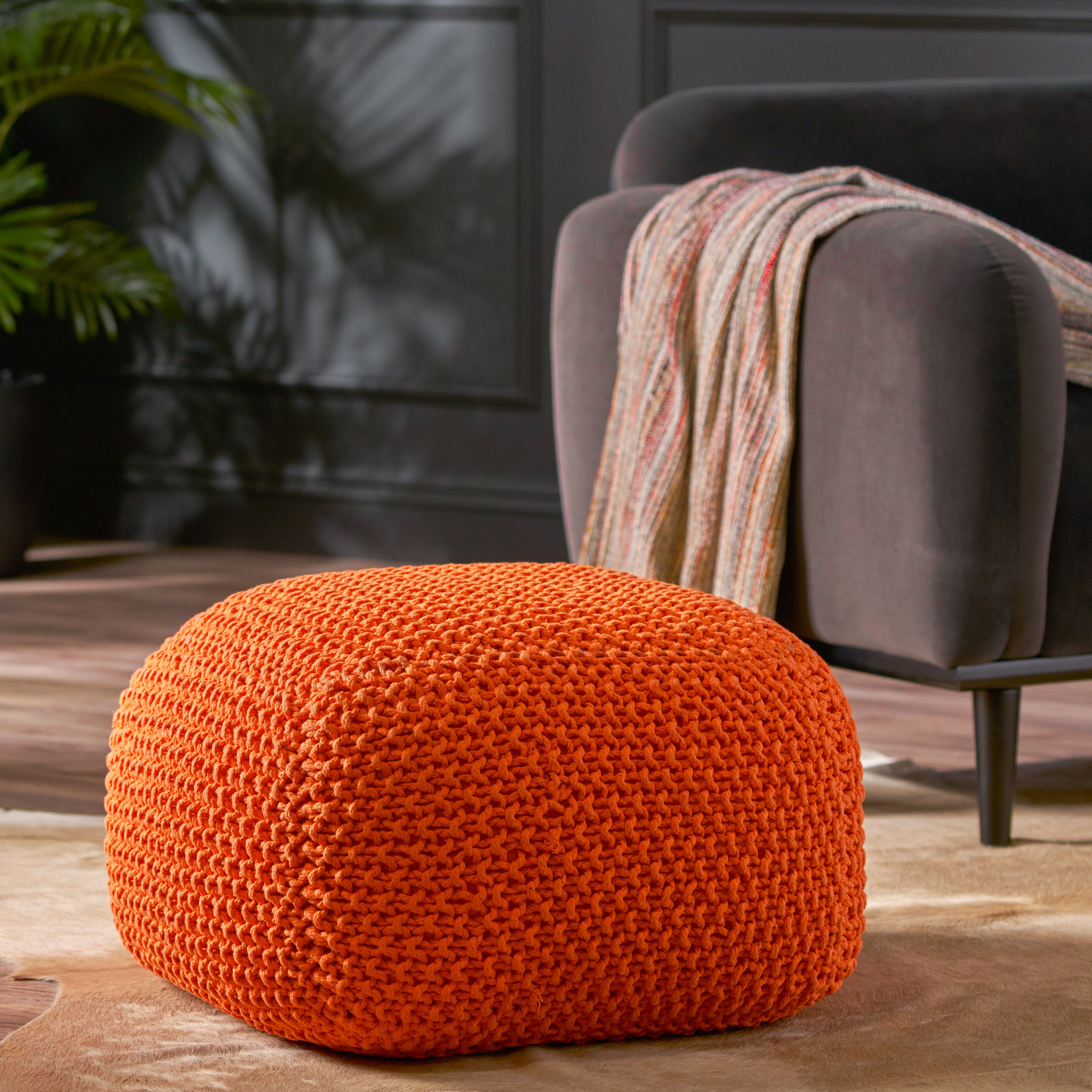 Lucy Knitted Cotton Square Pouf