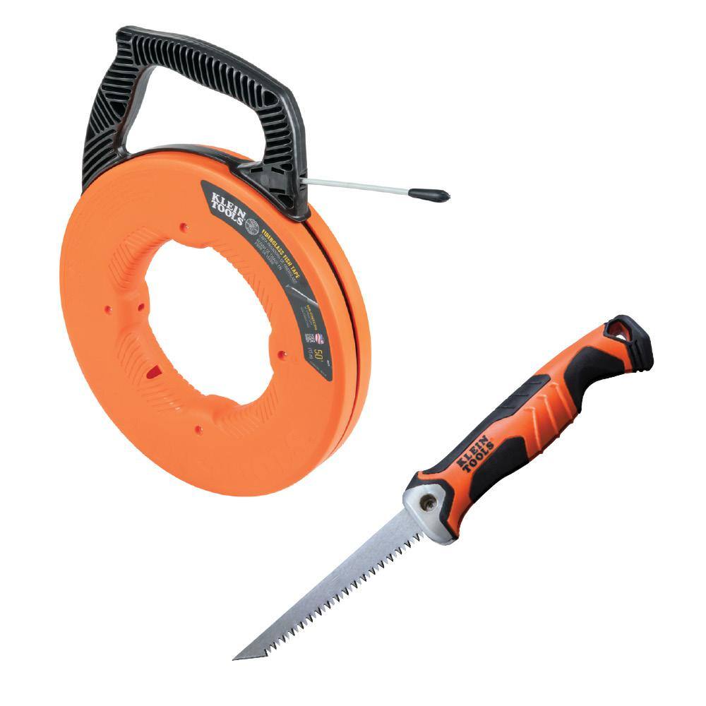 Klein Tools 50 ft. Non-Conductive Fiberglass Fish Tape and Folding Jab Saw Tool Set M2O41709KIT