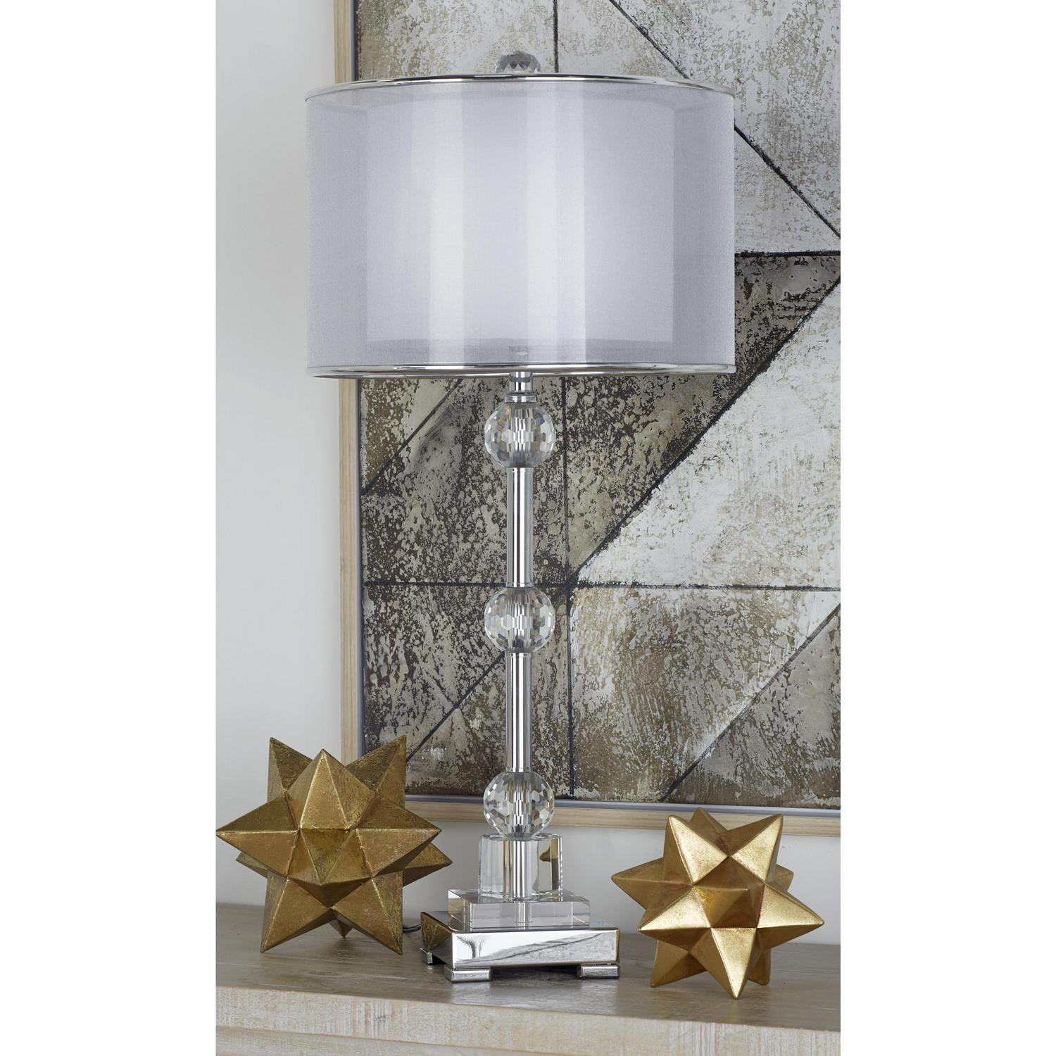 DecMode Silver Glam Metal Table Lamp with Shade， 30 H