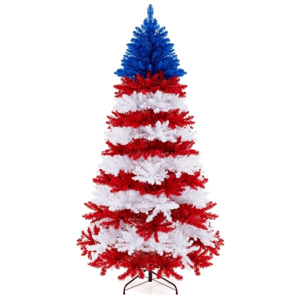 Costway 7.5 FT Patriotic PreLit Artificial Christmas Tree with 1341