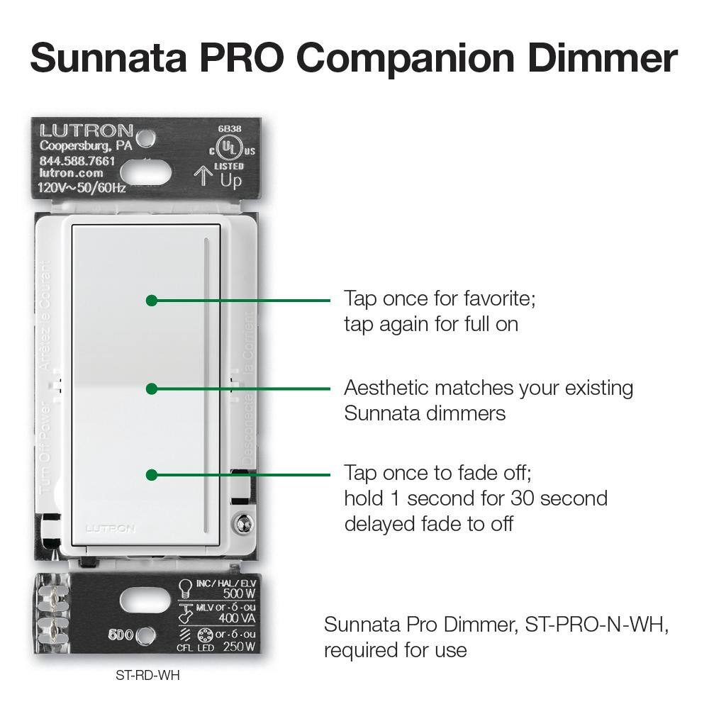 Lutron Sunnata Companion Dimmer Switch only for use with Sunnata Pro LED+ Dimmer Switches Architectural White (ST-RD-RW) ST-RD-RW