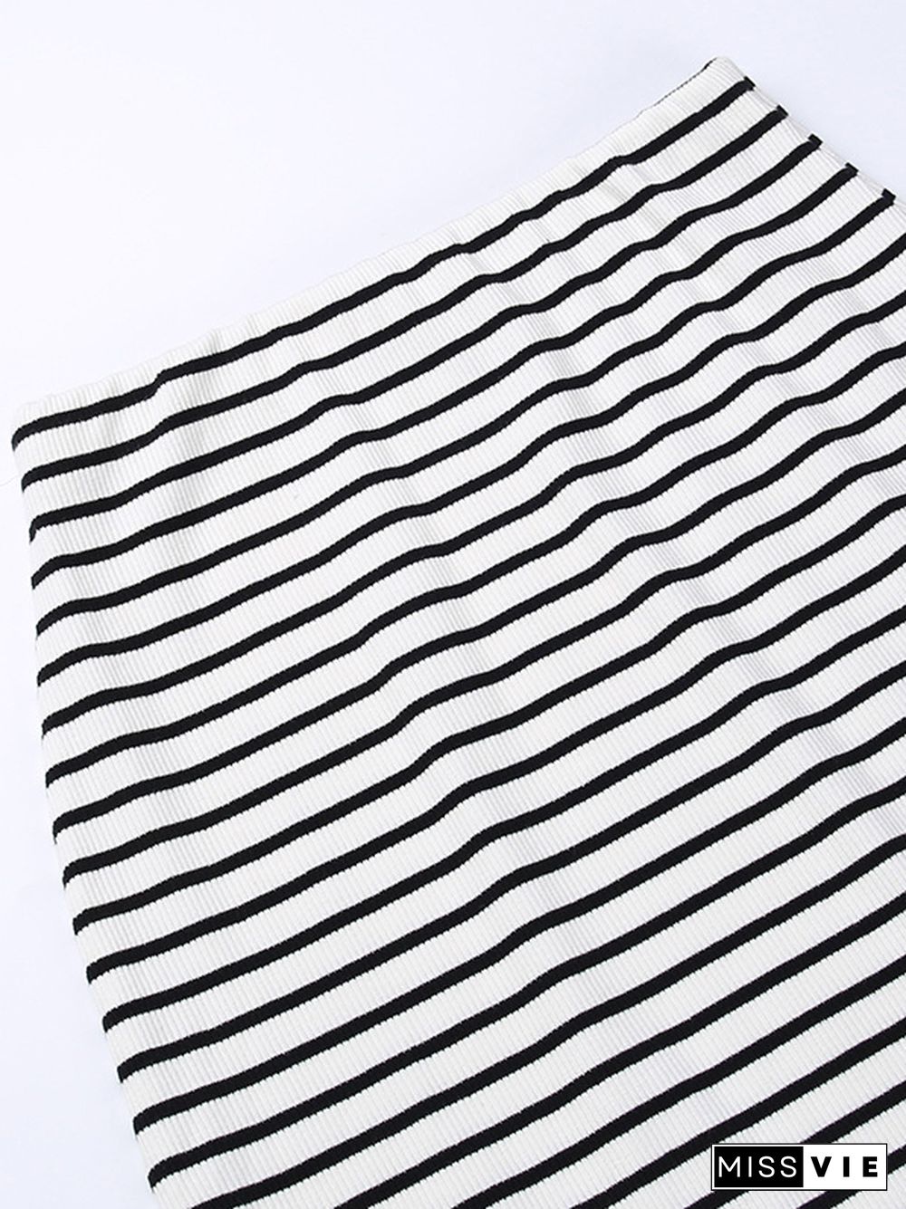 High Waisted H-Line Contrast Color Striped Skirts