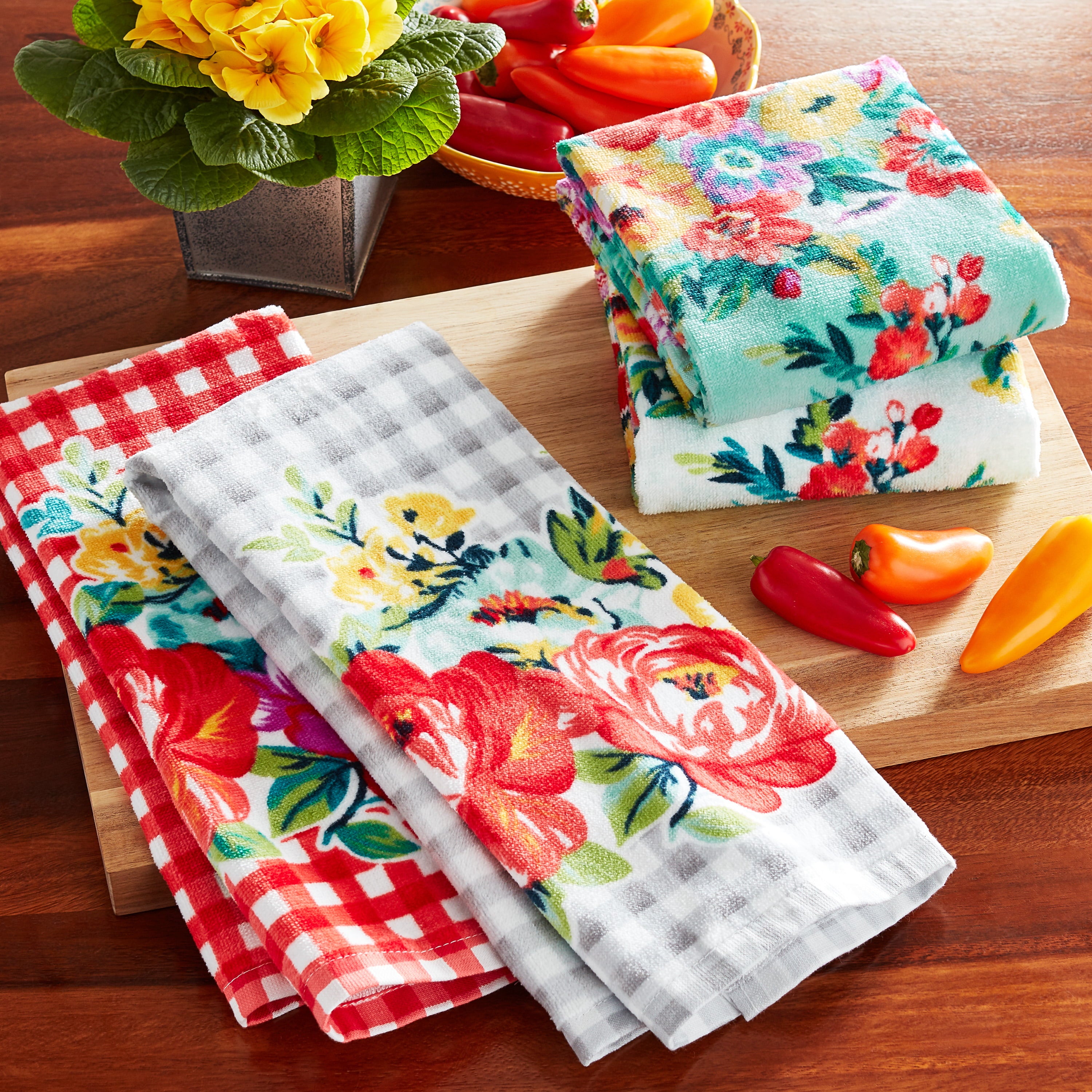 The Pioneer Woman Sweet Romance Kitchen Towel Set， Multicolor， 16W x 28L， 4 Piece