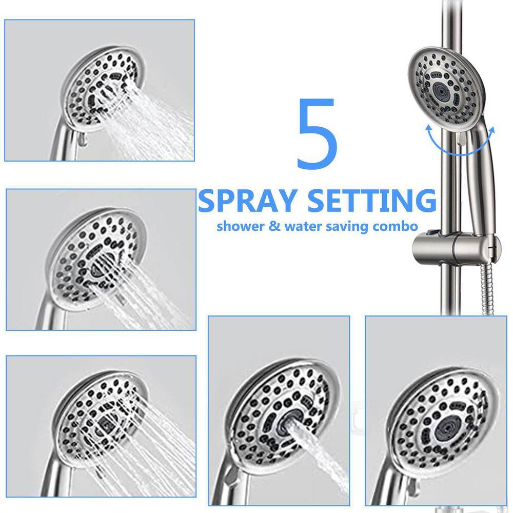 Flynama 5 -Spray Patterns 8 in. Rain Wall Mount Dual Shower Heads with Handheld Shower System in Brushed Nickel W121961282-E