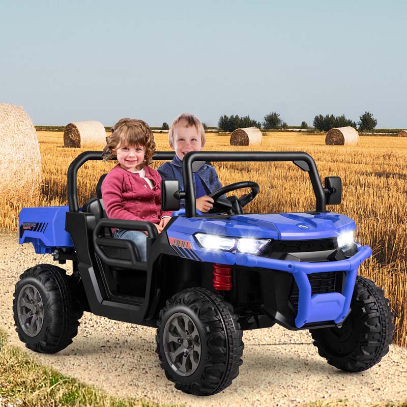 2-Seater Kids Ride On Car, 12V Battery Powered Off-Road UTV Dump Truck with Electric Dump Bed & Shovel