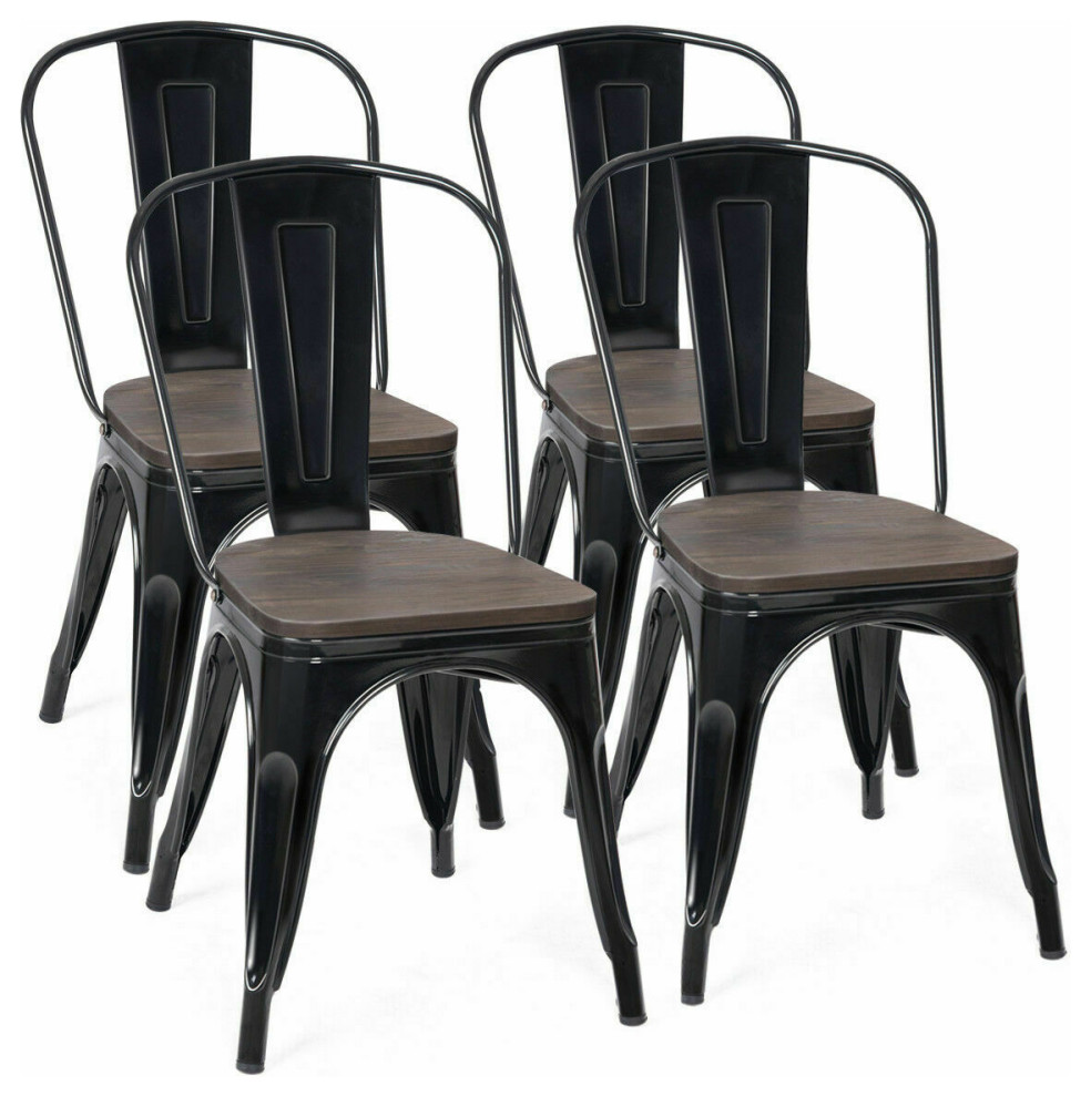 Costway Set of 4 Dining Side Chair Stackable Bistro Metal Wood Stool Black   Industrial   Dining Chairs   by Costway INC.  Houzz