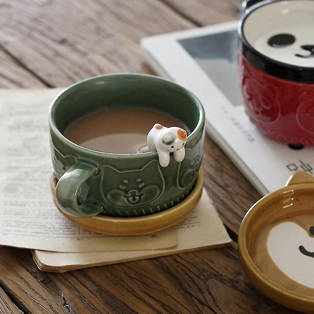 Japanese Cute Mug Creative Ceramic Shiba Inu Panda Coffee Cup With Lid Home Couple Milk Breakfast C