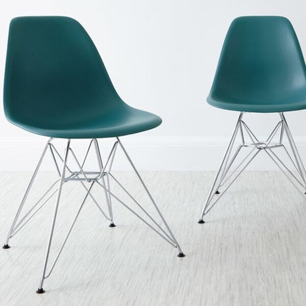 Set of 2 Modern Color Pyramid Seat Height DSW Molded Armless Plastic Dining Room Chairs Chrome Wire Eiffel Dowel Legs