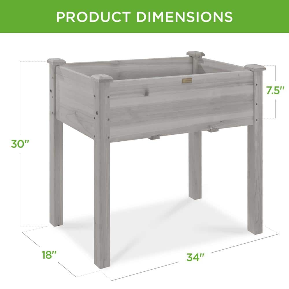 Best Choice Products 34 in. x 18 in. x 30 in. Elevated Garden Bed， Wood Raised Planter Box w/Bed Liner - Gray SKY6623