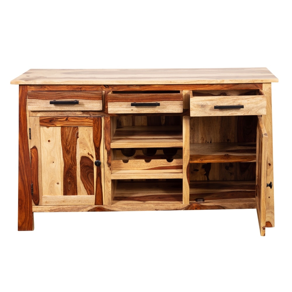 Porter Designs Kalispell Solid Sheesham Wood Sideboard Bar  Natural.