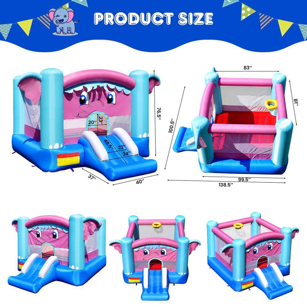 Gymax Inflatable Bounce House 3-in-1 Elephant Theme Inflatable Castle with 480-Watt Blower GYM09507