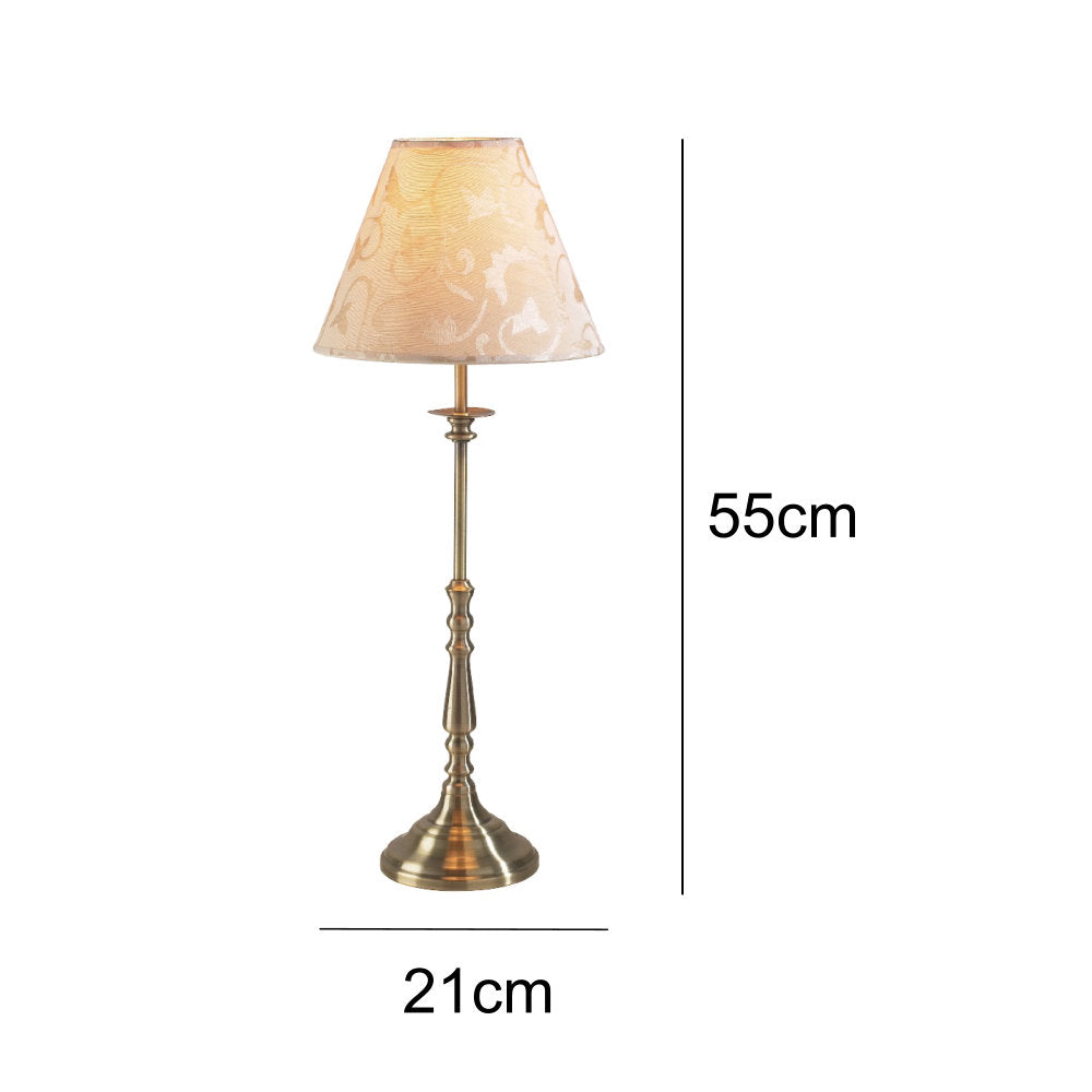 Britalia BRBLE4175 Antique Brass Vintage Candlestick Table Lamp with Cream Shade 55cm