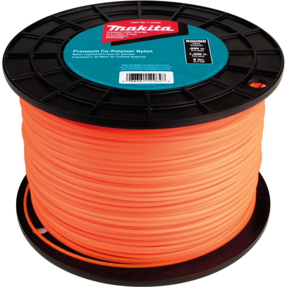 Round Trimmer Line， 0.095”， Orange， 1，400’， 5 lbs.