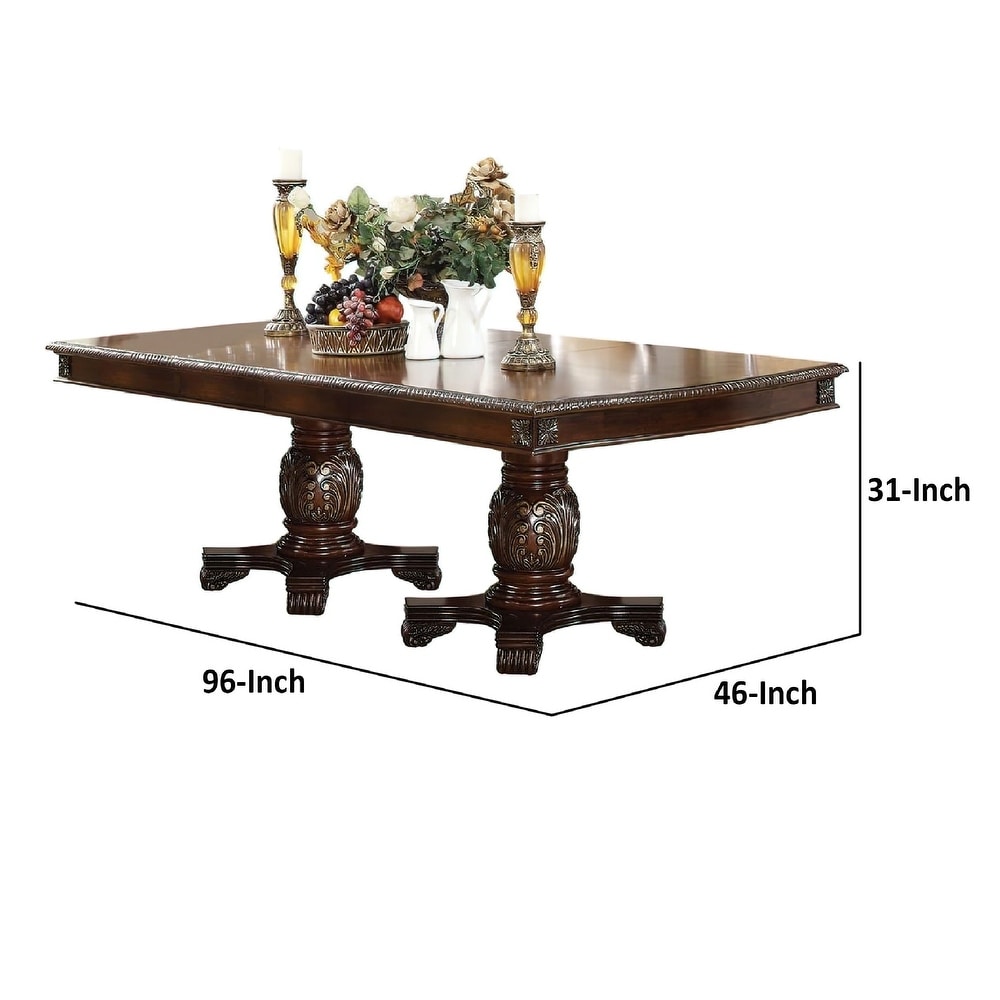 Loki 66 96 Inch Carved Dining Table  Espresso Brown Wood  Extension Leaves