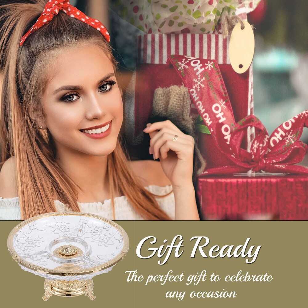 Matashi 3 Sectional Centerpiece Decorative Bowl  Round Serving Platter w/ 24K Gold Plated Pedestal Base  for Weddings  Parties