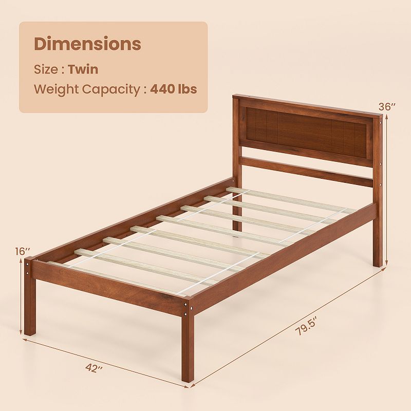 Bed Frame with Wooden Headboard and Slat Support