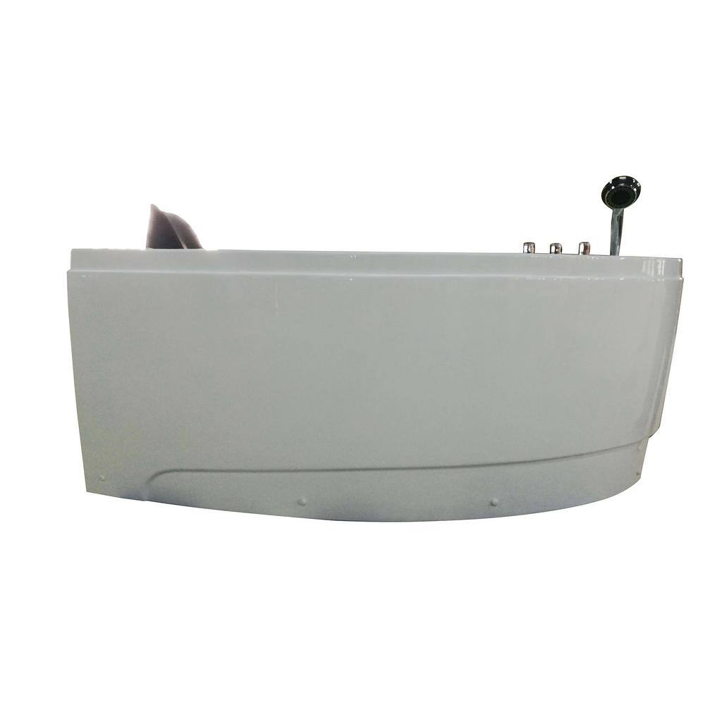 EAGO 59 in. Acrylic Right Drain Corner Apron Front Whirlpool Bathtub in White AM161-R