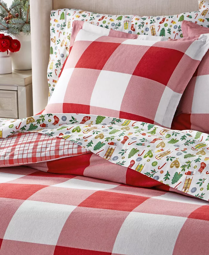 Charter Club Red Check Flannel Duvet Cover， Twin，