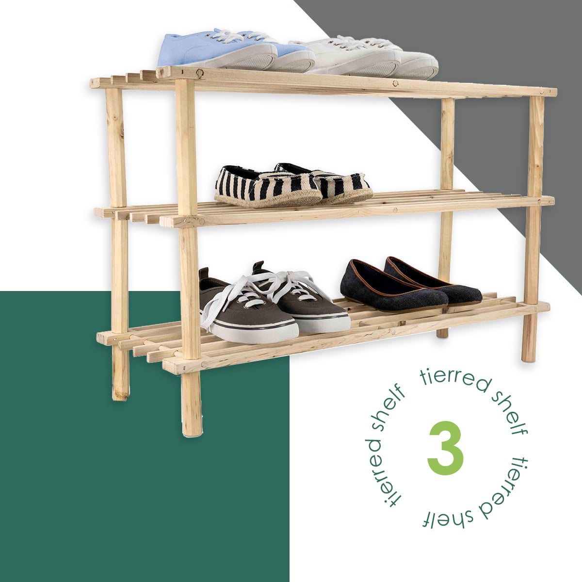 Home Basics 3 Tier Wooden Shoe Rack